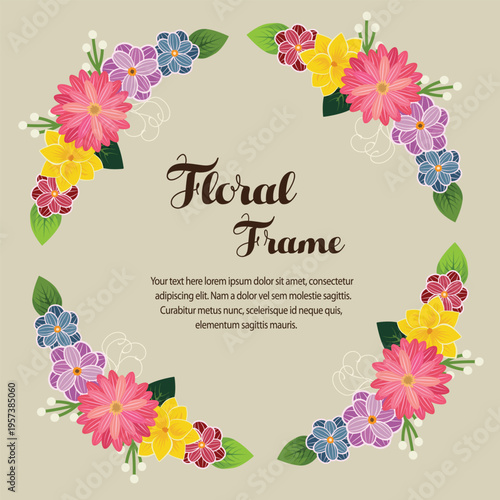 circle floral frame decoration card flat design