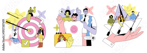 Teamwork and Motivation Vector Illustration Set