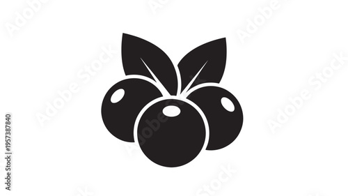 Olives black icon with green leaves and simple graphic design elements on a white background. featuring olive, symbol, food with fruit and plant