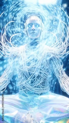 generated animation. Mystical cyber Ascension