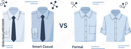 Smart Casual vs Formal Dress Code Comparison with Shirts and Tie Styles Business Outfit Guide Vector Illustration