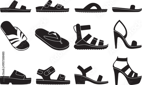 set of black shoes vector