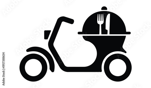 Food Delivery Scooter Icon Courier Service Delivery Transport Meal Order Fast Shipping Restaurant Takeaway Flat Illustration Vector Design Isolated