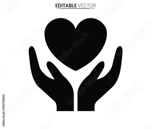 Hands cradling a heart shape a symbol of care and love silhouette