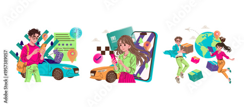 Mobile Technology and Global Delivery Vector Illustration