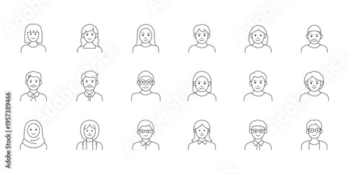 Avatar Profile Icon Set – Male and Female User Characters, People Line Vector Collection. Avatar people silhouette line art icon set collection.eps10