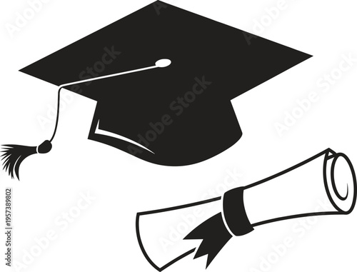 Valokuva Black Graduation Cap and Diploma Scroll Vector Illustration for Academic Success
