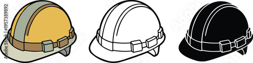 Construction hard hat silhouette & Outline and illustration set isolated on transparent background