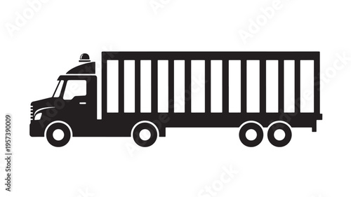 Truck cargo trailer with cage like structure and siren light on top, isolated on white background. featuring lorry, vehicle, transport with freight