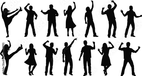 Silhouettes of people in dynamic poses, expressive human movement illustration, dance choreography concept, lifestyle vector art, posture study, stylish design