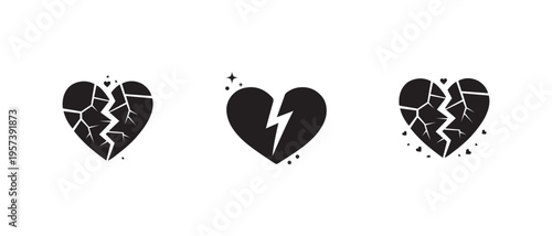 Broken heart silhouette icon – cracked love symbol vector design illustration