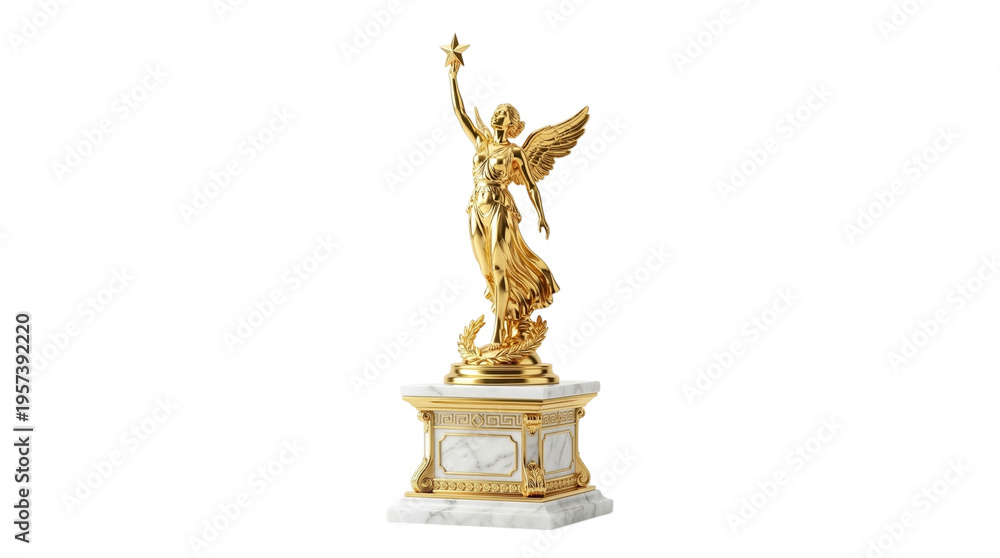 Fototapeta premium Elegant Golden Victory Statue Holding a Star on a Marble Pedestal