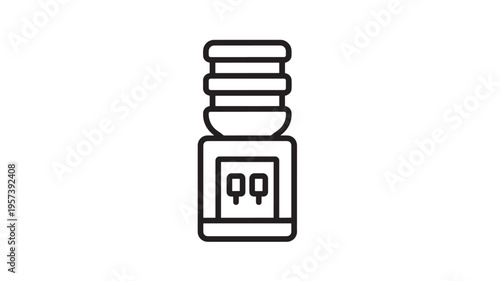 Water cooler appliance with a top bottle and dispensing taps, simple outline icon for modern use. featuring office, home, hydration with refreshment