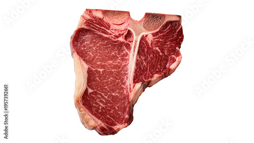 Foto Premium quality raw T-bone beef steak featuring a prominent bone and rich marbli
