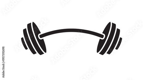 Barbell weightlifting equipment icon with curved bar and weighted plates on a white background for fitness and strength training.