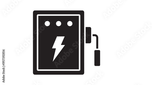 Electrical power outlet icon with a lightning bolt symbol and three indicator dots on a white background
