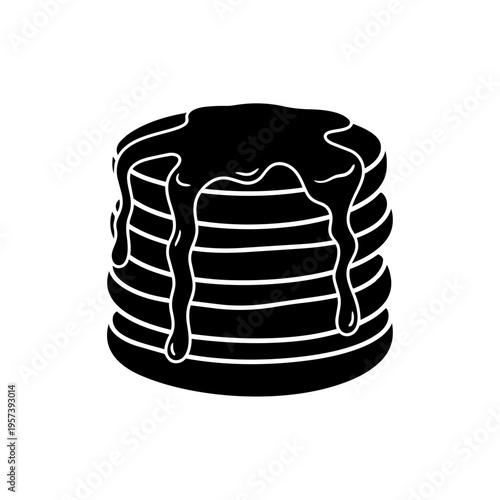 Stack of Pancakes Silhouette with Syrup: An artistic monochrome silhouette captures a stack of fluffy pancakes drizzled with sweet syrup, perfect for breakfast or dessert.