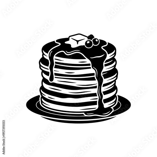 Stack of Pancakes Delight: A tempting stack of pancakes, adorned with butter and syrup, is presented on a plate. This visual feast encapsulates the essence of a delectable breakfast experience.