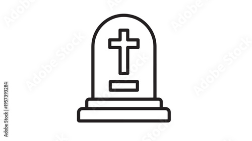 Tombstone icon with Christian cross symbol on a white background, representing death and remembrance.