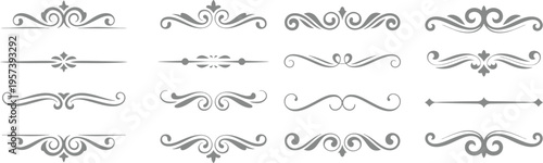 Set of vintage calligraphic design elements featuring floral scrolls and ornate black victorian flourishes for decorative page borders and ornamental vector art illustrations