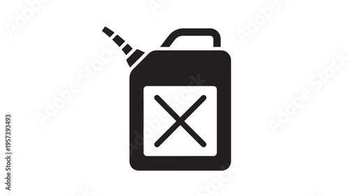 Jerrycan icon with a cross symbol inside a square, symbolizing fuel or hazardous liquid storage and transport.