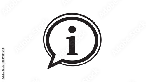 Information icon with the letter i inside a circular speech bubble symbol representing data and knowledge communication