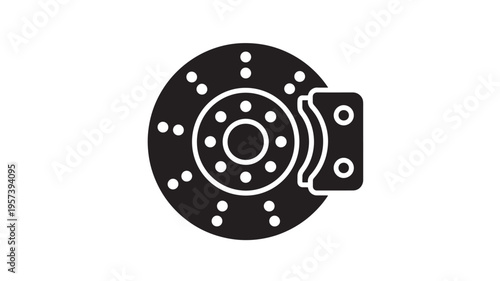 Brake rotor icon with caliper and mounting hardware, a simple and effective graphic representing automotive braking systems.
