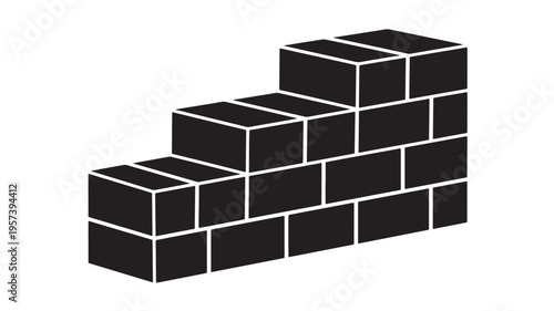 Blocks stacked in ascending and descending rows, forming a staircase pattern with a simple black and white geometric design.