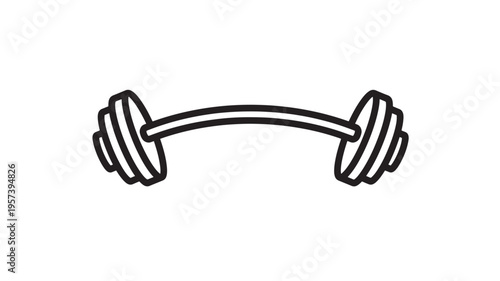 Barbell weightlifting equipment with curved bar and stacked plates for strength training and fitness workouts