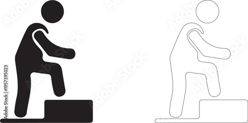 Man climbing stairs. Vector icon.