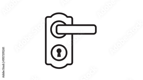 Door handle icon with a keyhole symbol for security and access, a simple graphic representation featuring lock, entrance, egress with knob and