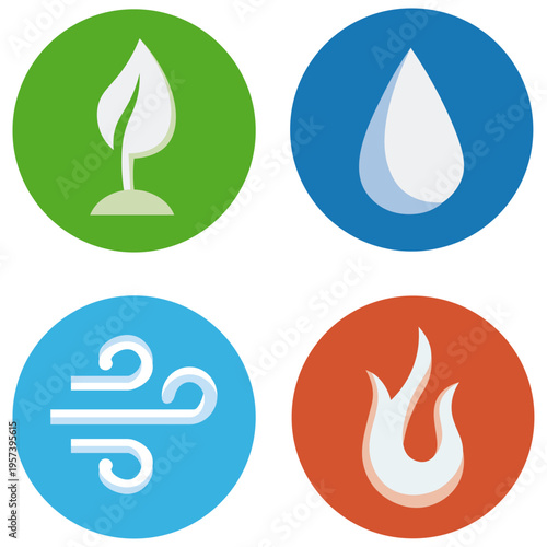 Symbols of the four traditional elements earth, water air fire These are symbols of nature energy and fundamental being..eps