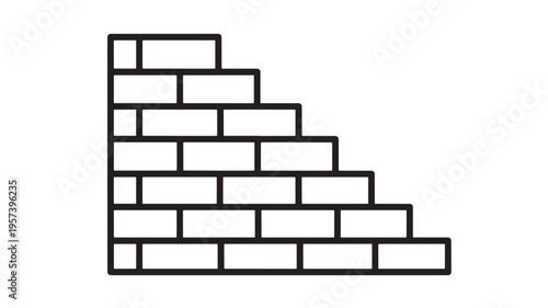 Brick wall steps icon with ascending and descending levels for architectural and construction design elements.