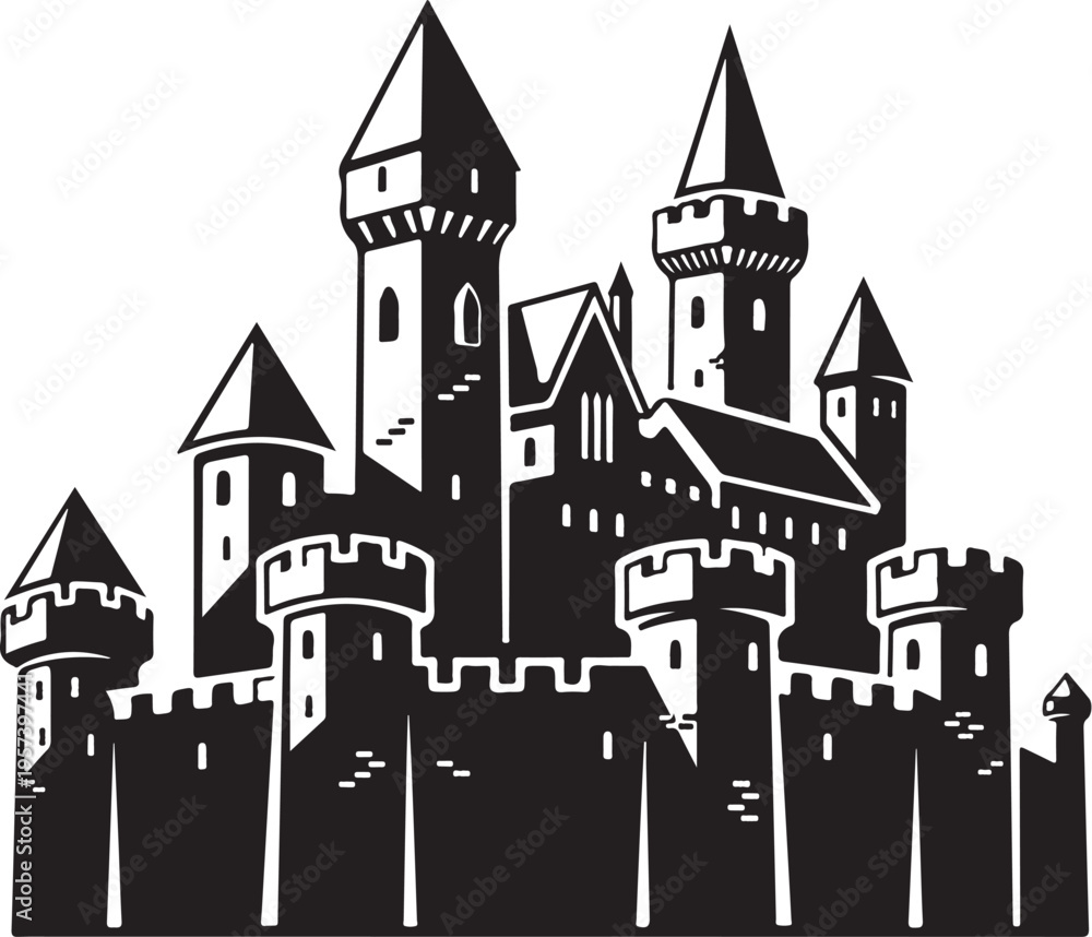Obraz premium Black and white castle vector illustration