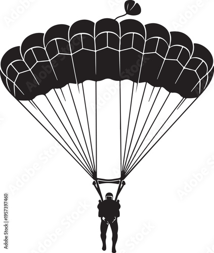 Vector silhouette of parachuter with open parachute