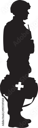 Vector silhouette of a medic with medical bag