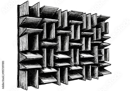 Abstract geometric pattern of soundproofing panels in a sketch style