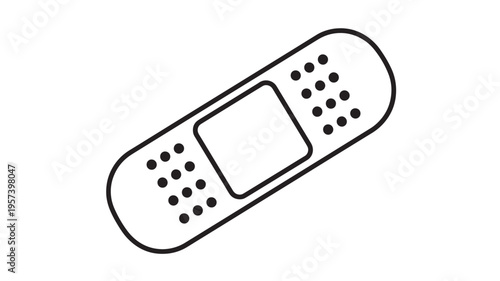 Bandage patch with adhesive strip and perforated dots on a clean white background, simple line art icon.