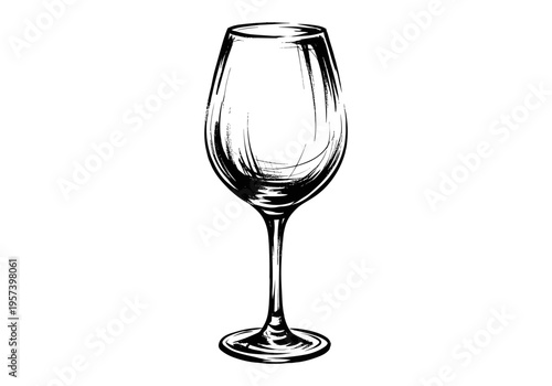 Elegant wine glass sketch with artistic brushstrokes on a clean white background