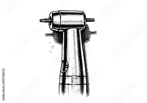 Detailed sketch of a dental handpiece with a shadow and air bubbles