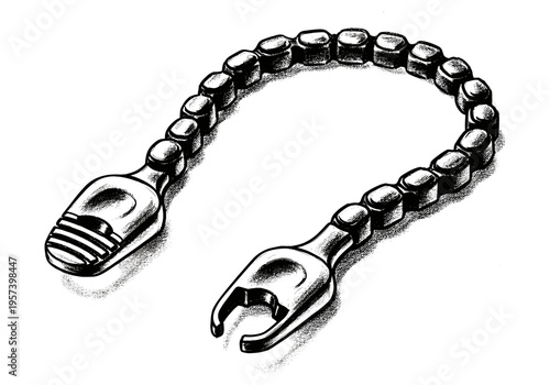 Detailed illustration of a silver bracelet with a clasp on a white background