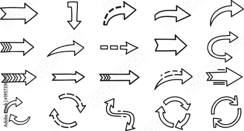 Set of Hand drawn vector arrows doodle on white background.design element vector illustration