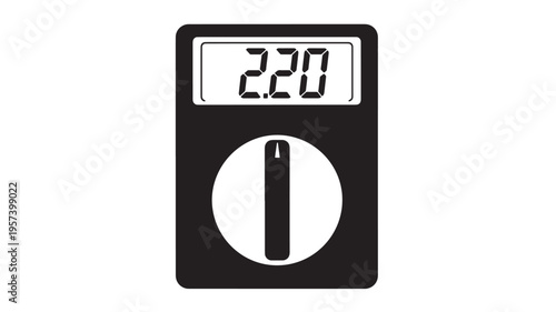 Multimeter digital display showing 2.20 with a rotary dial control, isolated on white background. featuring screen, reading, measurement with voltage