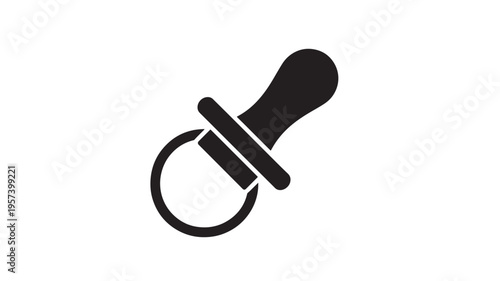 Pacifier icon with a rounded handle and shield, simple black silhouette on a white background representing baby care and comfort.
