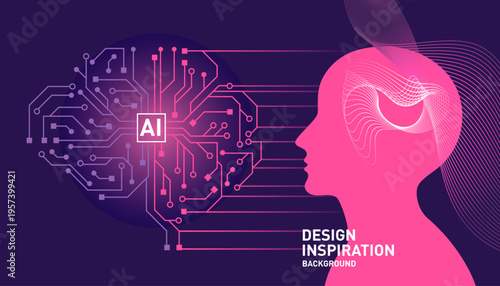 Vector illustration on the Theme of Artificial Intelligence Technology Using , Human Brain, The process of thinking 