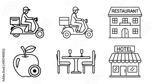 Food delivery and accommodation icons