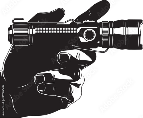 Vector illustration of hand holding futuristic blaster gun