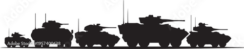 Set of 5 military tank silhouettes vector