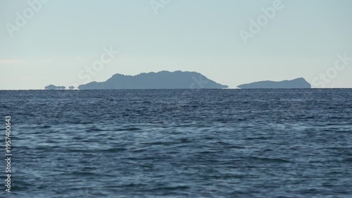 Kas, Turkey - 14 of February 2026: 4K Fata Morgana superior mirage of islands over the sea horizon
