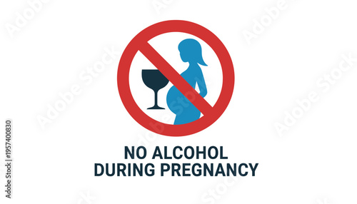Pregnancy warning sign with no alcohol icon and silhouette illustration